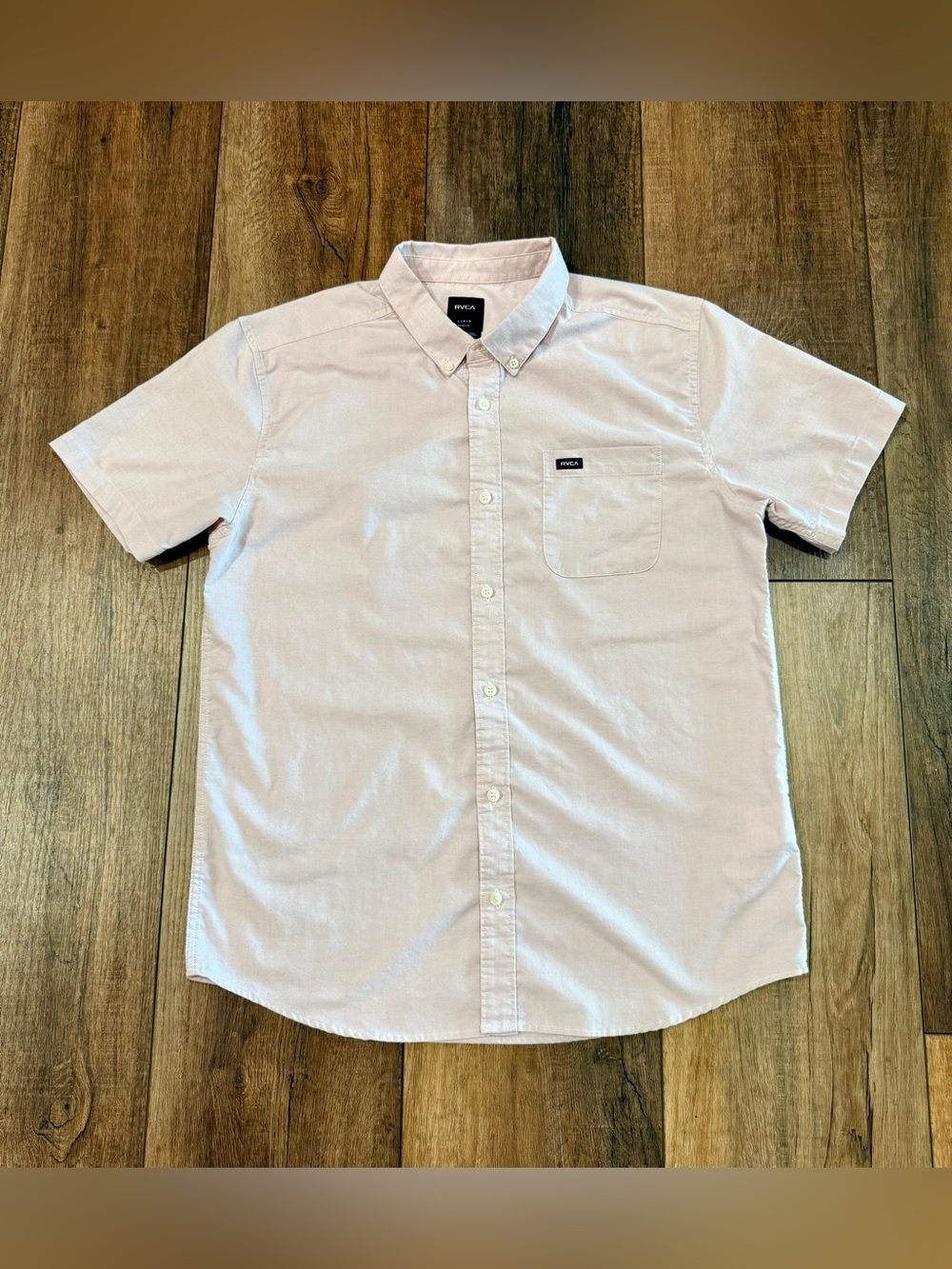 RVCA Men’s Light Pink Short Sleeve Button-Down Shirt